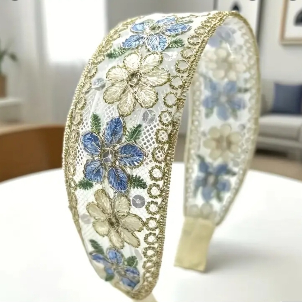 Vintage Floral And Sequin Embossed Headbands